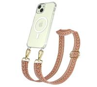 EAZY CASE Catenella per cellulare - Cinturino regolabile compatibile con iPhone 15, tracolla del telefono compatibile con la ricarica Qi in Zig Zag - Arancione Verde Metallo Oro