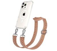 EAZY CASE Catenella per cellulare - Cinturino regolabile compatibile con iPhone 16 Pro Max, tracolla del telefono compatibile con la ricarica Qi in Zig Zag - Arancione Verde Metallo Argento