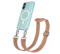 EAZY CASE Catenella per cellulare - Cinturino regolabile compatibile con iPhone 16, tracolla del telefono compatibile con la ricarica Qi in Zig Zag - Arancione Verde Metallo Argento