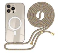 EAZY CASE - catenella per cellulare compatibile con iPhone 16 Pro Max, catenella da appendere, custodia in silicone con laccetto, custodia trasparente per cellulare in Arcobaleno