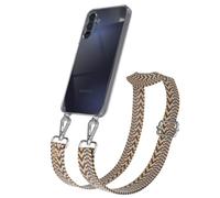 EAZY CASE - Cordino per telefono compatibile con Galaxy A15 Cinturino regolabile, silicone, con tracolla, custodia per collana del telefono, Zig Zag - Marrone Chiaro Marrone Metallo Argento