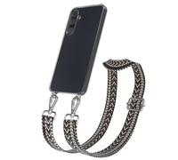 EAZY CASE - Cordino per telefono compatibile con Galaxy A55 Cinturino regolabile, silicone, con tracolla, custodia per collana del telefono, Zig Zag - Grigio Nero Metallo Argento