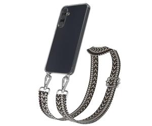 EAZY CASE - Cordino per telefono compatibile con Galaxy A55 Cinturino regolabile, silicone, con tracolla, custodia per collana del telefono, Zig Zag - Grigio Nero Metallo Argento