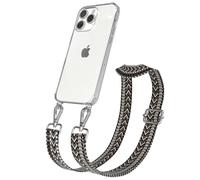 EAZY CASE - Cordino per telefono compatibile con iPhone 15 Pro Max Cinturino regolabile, silicone, con tracolla, custodia per collana del telefono, Zig Zag - Grigio Nero Metallo Argento