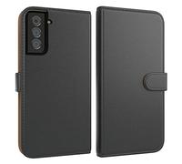 EAZY CASE - Cover a libretto per Galaxy S21 Plus 5G, cover telefono con protezione fotocamera, chiusura magnetica, funzione stand, custodia vintage con slot carte - Nero