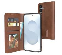EAZY CASE - Cover a libretto per Galaxy S25, cover telefono con protezione fotocamera, chiusura magnetica, funzione stand, custodia vintage con slot carte - Marrone terra