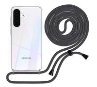 EAZY CASE Custodia per cellulare compatibile con Galaxy A36, con cordino per il collo, custodia protettiva in silicone, elegante catena per smartphone, nero/antracite, clip nere