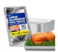 ebake Vaschette Alluminio - Confezione da 10 Contenitori Alluminio Monouso (32cm x 20cm x 3cm) - Teglie Alluminio da Forno per Cottura, Arrosto, BBQ e Conservazione Alimenti - Teglie usa e Getta