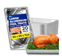 ebake Vaschette Alluminio - Confezione da 20 Contenitori Alluminio Monouso (32cm x 20cm x 3cm) - Teglie Alluminio da Forno per Cottura, Arrosto, BBQ e Conservazione Alimenti - Teglie usa e Getta