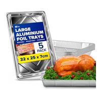 ebake Vaschette Alluminio - Confezione da 5 Contenitori Alluminio Monouso (32cm x 20cm x 3cm) - Teglie Alluminio da Forno per Cottura, Arrosto, BBQ e Conservazione Alimenti - Teglie usa e Getta