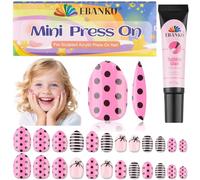 EBANKU 1 kit per unghie finte per bambini, 26 unghie a pressione per bambini, con papillon a pressione sulle unghie, kit per unghie finte corte per ragazze con colla per unghie