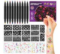 EBANKU 10 colori di tatuaggi temporanei per la pelle, pennarelli per il corpo a doppia estremità, kit di pittura lavabile per il viso e il corpo con 10 adesivi a forma di sirena per bambini o adulti