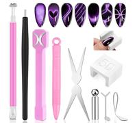 EBANKU 10PCS Cat Eye Magnet Bastone per Unghie Set, Effetto Cuore French U-Shaped Magnetico Stick con sfera Magnet per Unghie - Nail Art Tool Uso con Occhio del Gatto UV Gel Polish Polvere o Smalto