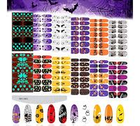 EBANKU 12 fogli Halloween Adesivo Smalto per Unghie Full Wraps, Autoadesivo Adesivi Copertura Completa Zucca Teschio per donne, ragazze e feste con 1 lima per unghie