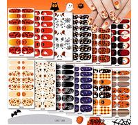 EBANKU 12 Fogli Halloween Full Wraps Adesivi Smalto per Unghie, Adesivi Autoadesivi per Nail Art Decalcomanie con 1 Pz Lima per Unghie, Halloween Pumpkin Ghost Spider Pattern Stickers