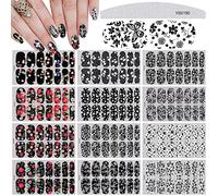 EBANKU 12 Fogli Unghie Adesivi Decalcomanie, Farfalla Floreale Nero Bianco Adesivi per Unghie Autoadesivi, Nail Art Stickers con 1 Lime per Unghie per Fai Da Te Manicure Decorazione