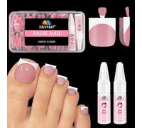 EBANKU 150PCS French Tip Toe Press on Nails, Tip Unghie Piedi French Rosa Preformate Fake Nails Tips Piedi Acrilico Corte a Copertura Totale con Colla e Solvente per Nail Art, 15 Misure