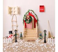 EBANKU 16 pezzi Kit porta fataNatale, Porta fata rossa Decorazioni giardino Piccola decorazione natalizia esterni Accessori per casa delle bambole in miniatura in legno artigianato (B)