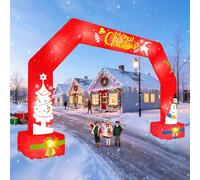 EBANKU 20Ft Arco Gonfiabile Natalizio, Arco Gonfiabile Gigante Merry Christmas con Pupazzo di Neve e Bastoncino di Zucchero, Decorazioni gonfiabili per Esterni con luci a LED