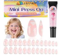 EBANKU 26 pezzi di unghie finte per bambini, kit di tip in acrilico rosa mandorla a copertura totale con colla per unghie Kit di unghie finte corte artificiali per bambine