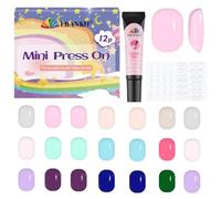 EBANKU 288 unghie finte per bambini, confezione da 12 unghie corte a pressione, copertura completa, per ragazze, con colla per unghie e linguette adesive