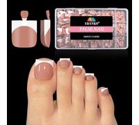 EBANKU 300PCS French Tip Toe Press on Nails, Tip Unghie Piedi French Marrone Preformate Fake Nails Tips Piedi Acrilico Corte a Copertura Totale per Nail Art, 15 Misure