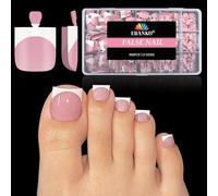EBANKU 300PCS French Tip Toe Press on Nails, Tip Unghie Piedi French Rosa Preformate Fake Nails Tips Piedi Acrilico Corte a Copertura Totale per Nail Art, 15 Misure