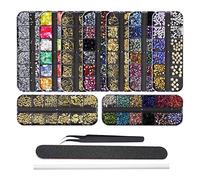 EBANKU 9 Scatole Kit di Strass per Unghie Nail Art Strass, Misti Colorati Borchie per Unghie Brillantini Gioielli Pailettes Cristalli Gemme con 1 Pinzetta e Penna di Strass Scelta e Una Lima