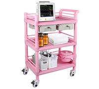 EBANKU Carrello medico mobile a 3 ripiani Carrello professionale con 2 cassetti e 1 cestino, carrello mobile per salone di bellezza con 4 ruote silenziose per laboratorio di clinica odontoiatrica
