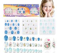 EBANKU Confezione da 3 unghie 72 pièces d'ongles à coller pour enfants faux ongles pour enfants Ours bleu Chat Fleur Ongles à coller pour filles de 8 à 12 ans avec colle à ongles Jelly