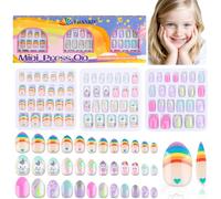 EBANKU Confezione da 3 unghie per bambini 72 pièces d'ongles à coller pour enfant artificiels fleur violette rayures noires à coller pour filles de 8 à 12 ans avec colle à ongles Jelly