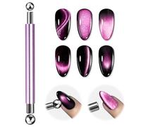 EBANKU Doppia Estremità Cat Eye Magnete Bastone per Unghie Set, Magnetico Stick Magnete per Unghie con Perline Rotonde - Nail Art Tool Uso con Occhio del Gatto UV Gel Polish Polvere o Smalto(Viola)