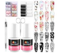EBANKU Set di colla e gel per foil per unghie, 30 ml di colla per unghie con 20 adesivi transfer a forma di pizzo classico floreale per manicure fai da te o salone, lampada LED UV richiesta