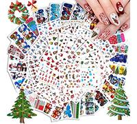 EBANKU Unghie Adesivi Nail Art Decalcomanie, 72 Fogli 3D Natale Babbo Renna Iocchi di Neve Unghie Adesivi Trasferimento ad Acqua per Decorazioni Unghie Natalizie