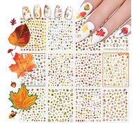EBANKU Unghie Autunnali Adesivi, 12 Fogli Autunno Foglie di Acero Nail Stickers 3D Foglie D'acero Autunnali Decalcomanie Unghie Autoadesive per Donne Ragazze Unghie Fai-da-Te