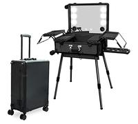 EBANKU Valigia da Trucco Professionale, Parrucchiere Bellezza Compongono Trolley Cosmetici Organizzatore con LED Lighted Mirror Bluetooth, Beauty Trolley da Viaggio per Trucchi (Nero)