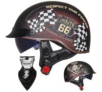 EBAYIN Casco Mezzo Casco Aperto Brain - cap Cruiser Chopper Scooter Pilot Jet Casco DOT+ECE Certificato personalità Retro Harley Moto Casco Moto Vintage(B,XXL=(63~64cm))