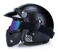 EBAYIN Casco Vintage retrò Scooter Casco Jet Ciclomotore Casco Mezzo Casco in Pelle 3/4 con Visiera Casco Aperto for Uomo E Donna Certificazione ECE(O,M=(57~58cm))