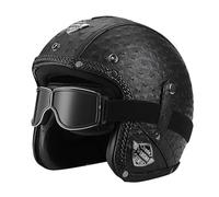 EBAYIN Casco Vintage retrò Scooter Casco Jet Ciclomotore Casco Mezzo Casco in Pelle 3/4 con Visiera Casco Aperto for Uomo E Donna Certificazione ECE(D,M=(57~58cm))