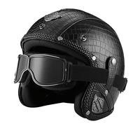 EBAYIN Casco Vintage retrò Scooter Casco Jet Ciclomotore Casco Mezzo Casco in Pelle 3/4 con Visiera Casco Aperto for Uomo E Donna Certificazione ECE(C,M=(57~58cm))