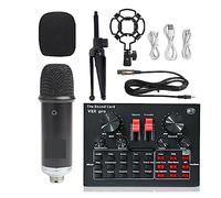 EBAYTV Kit Scheda Audio, Microfono Karaoke wireless Treppiede WXH1000amp; BM900 Scheda audio USB V8XPRO Microfono a condensatore da studio professionale for PC Phone MIC(Black WXH1000 BM900)