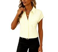EBAYWSIH Women Summer Short Sleeve Button Down Shirt Vertical Striped Blouse Contrast Pocket Casual Business Casual Top for Work Office Vacation