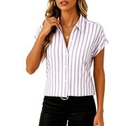 EBAYWSIH Women's Summer Short Sleeve Button Down Shirt Casual Striped Blouse Lightweight Lapel Collar Tops for Work Beach Vacation Green White