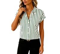 EBAYWSIH Women's Summer Short Sleeve Button Down Shirt Casual Striped Blouse Lightweight Lapel Collar Tops for Work Beach Vacation Green White