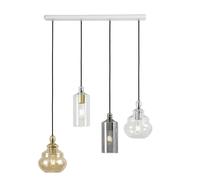 EBE E ADONE LAMPADARIO A SOSPENSIONE RETTANGOLARE BIANCA 4 LUCI MIELE FUME' GRIGIO TRASPARENTE ATTACCO E27