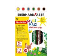 Eberhard Faber 518905 - Matite colorate Jumbo 3in1 con pastello a cera, matita acquerellabile e matita colorata, Mini Maxi, 6 pastelli