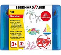 Eberhard Faber 524110 - Set di gessetti da bagno, 10 pastelli da bagno e 5 stencil, lavabili senza residui