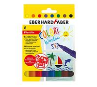Eberhard Faber 550022 - Window Marker Colori, 8 pennarelli lavabili per finestre, inclusi 3 stencil