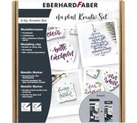 Eberhard Faber 570199 - Set creativo EFA Plast, 500 g di pasta da modellare bianca e 6 pennarelli metallici duo