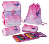 EBERHARD FABER 577654 - Set di cartelle EFAlino butterfly, set di 4 pezzi con zaino, borsa da ginnastica, rotolo e astuccio per le matite